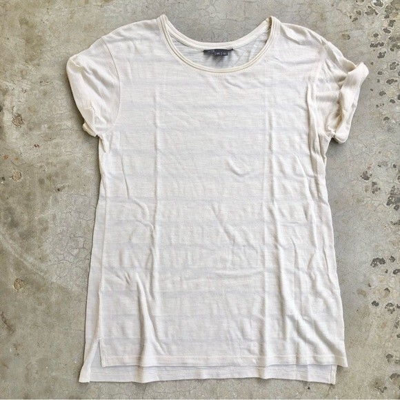 Vince Tee T-Shirt Off White Cream Beige Rolled Sleeves Short Sleeves XS - Picture 3 of 6